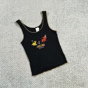 Vintage Disney Lion King Hakuna Matata Babydoll Crop Ribbed Black Tank Top Y2K